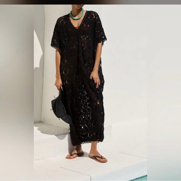By Anthropologie Other - By Anthropologie Sheer Crochet CoverUp Dress in Black Onyx XS/S NWT